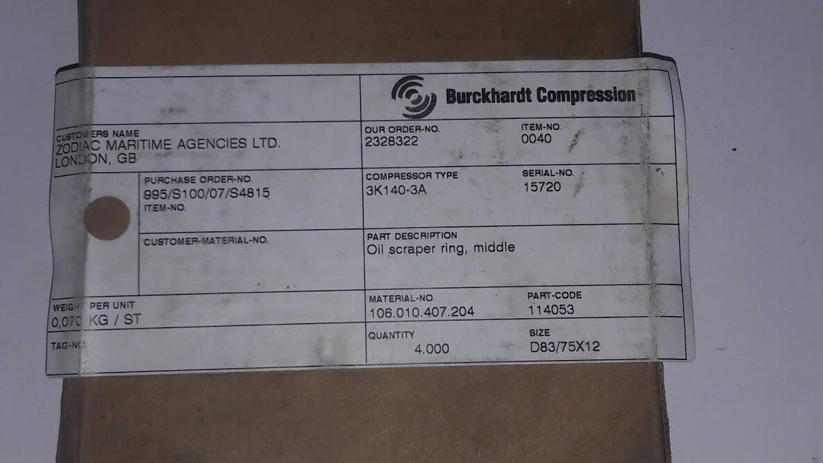 Burckhardt Compression 3K140-3A Oil Scraper ring, lower 106.010.407.204 Part cod - Image 3