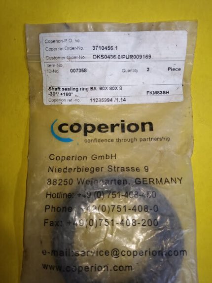 coperion shaft sealing ring 3710456.1 BA 60x 80x 8 ref. No. 11385994 /1.14 New