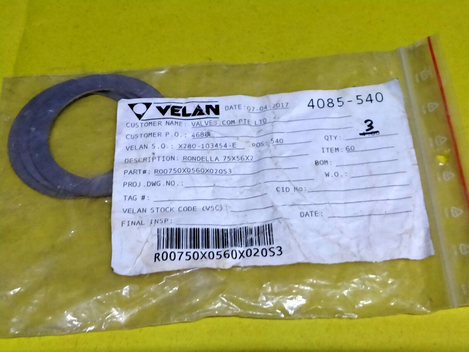 VELAN 4085-540 RONDELLA R00750X0560X020S3 Pack of 3 piece - Image 2