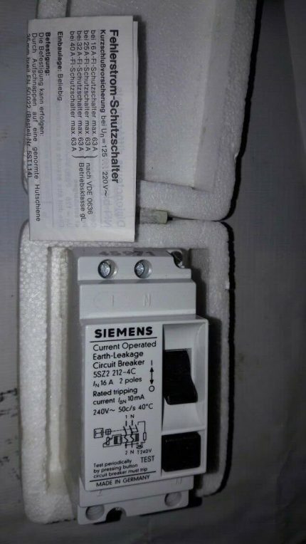 Siemens NFJ 16/2 5SZ2 212-4C Current Operated Earth-Leakage Circuit Breaker 10mA
