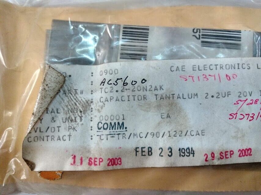 CAE Electronics LTD TC2.2-20N2AK Capacitor Tantalum 2.2UF 20V 10% TC2220N2AK New - Image 3