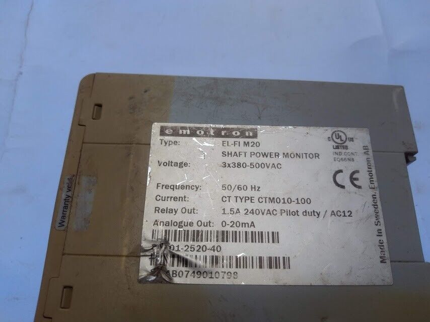 Emotron EL-FI M20 01-2520-40 Shaft Power Monitor CT Type CTM010-100 M20-12K8 - Image 7