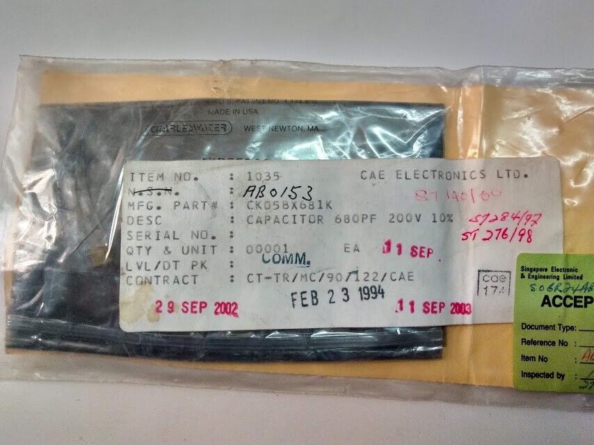 CAE Electronics LTD CK05BX681K Capacitor 680PF 200V 10% New - Image 2