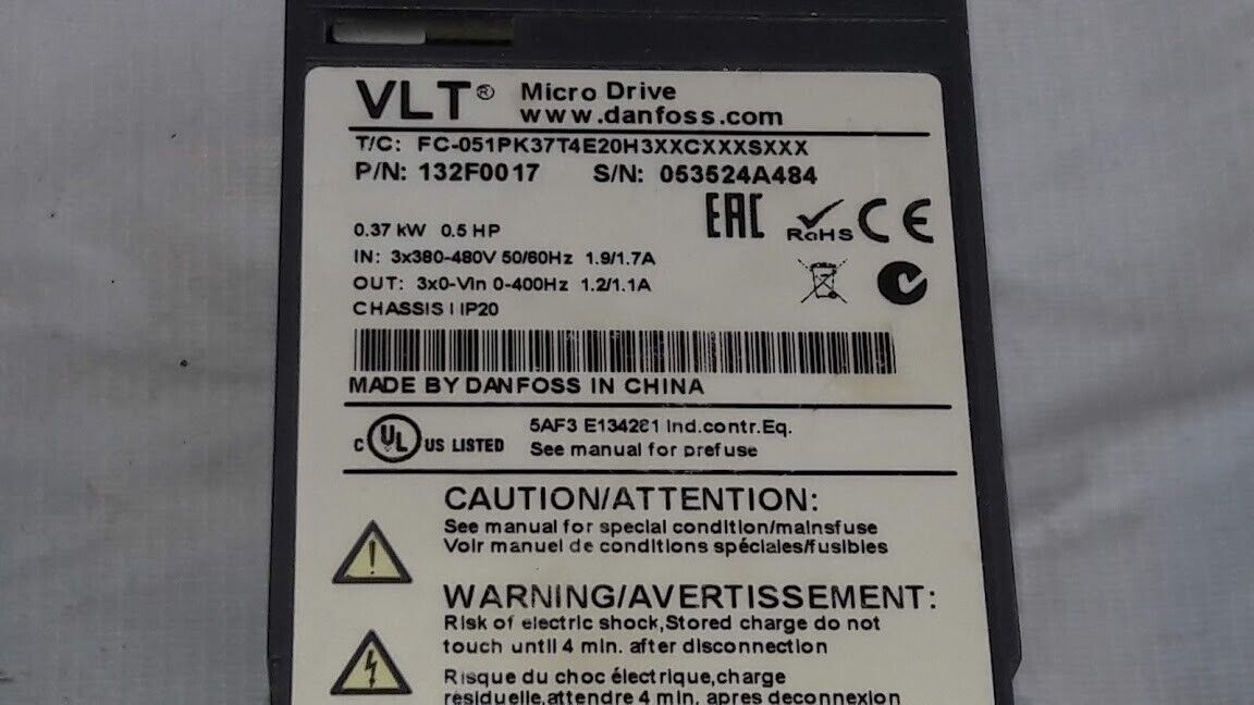 Danfoss P/n 132F0017 VLT Micro Drive Variable Drives FC-051PK37T4E20H3XXCXXXSXXX - Image 2