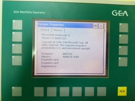 GEA Westfalia Separator 0005-4050-710 Siemens 6AV6642-0DA01-1AX1 boot Ver. 1.02