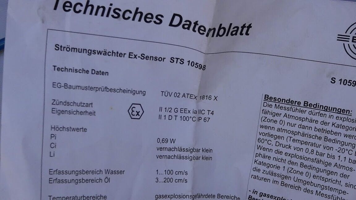 EGE STS 10598 II1/2G Current-monitored Ex-sensor ATEX 1816X II1D T100 C 10598New - Image 6