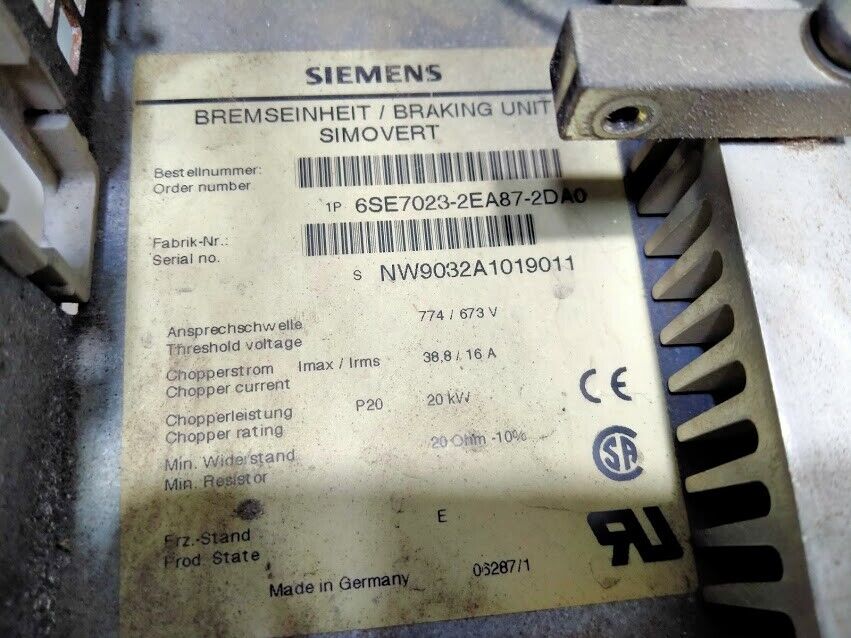 Siemens 6SE7023-2EA87-2DA0 Bremseinheit/ Braking Unit 6SE70232EA872DA0 - Image 2