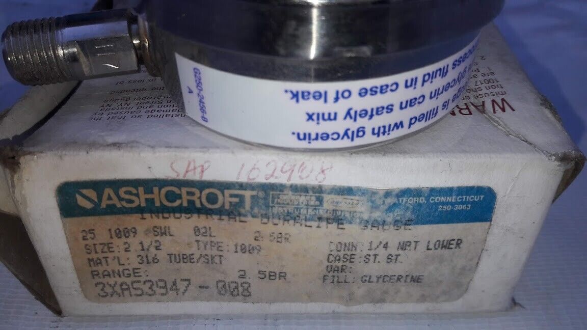 ASHCROFT 250-2990 A01 Type 1009 Industrial Duralife Gauge 2.5BR Size 2. 1/2 - Image 3