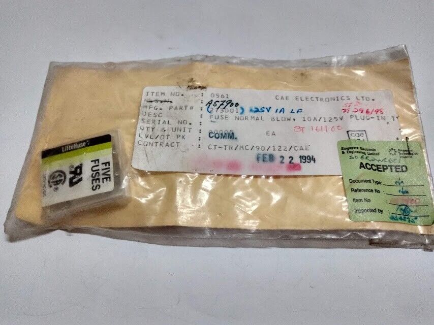 CAE Electronics LTD 273001 Fuse Normal Blow,10A/125V Plug-in T 273001 New - Image 2