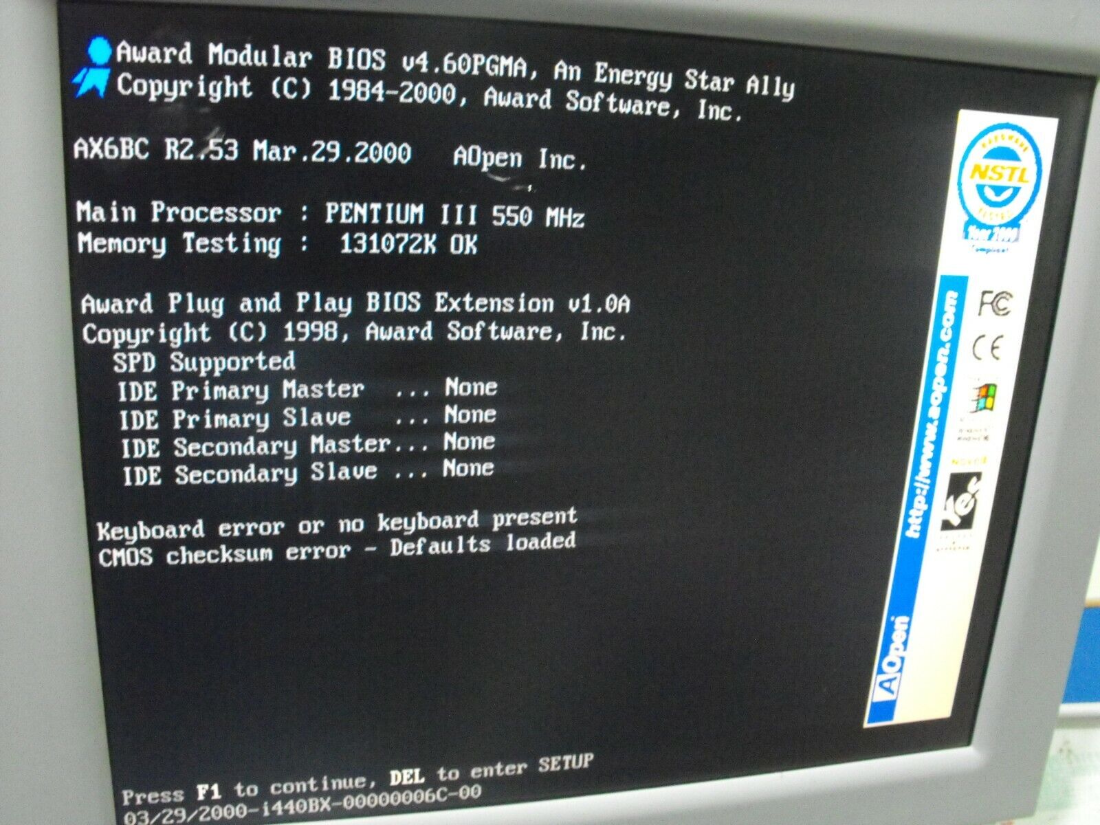 Aopen AX6BC 97813 48.87863.015 AX6BC R2.53 Bios V1.0A MotherBoard PIII 550Mhz - Image 5