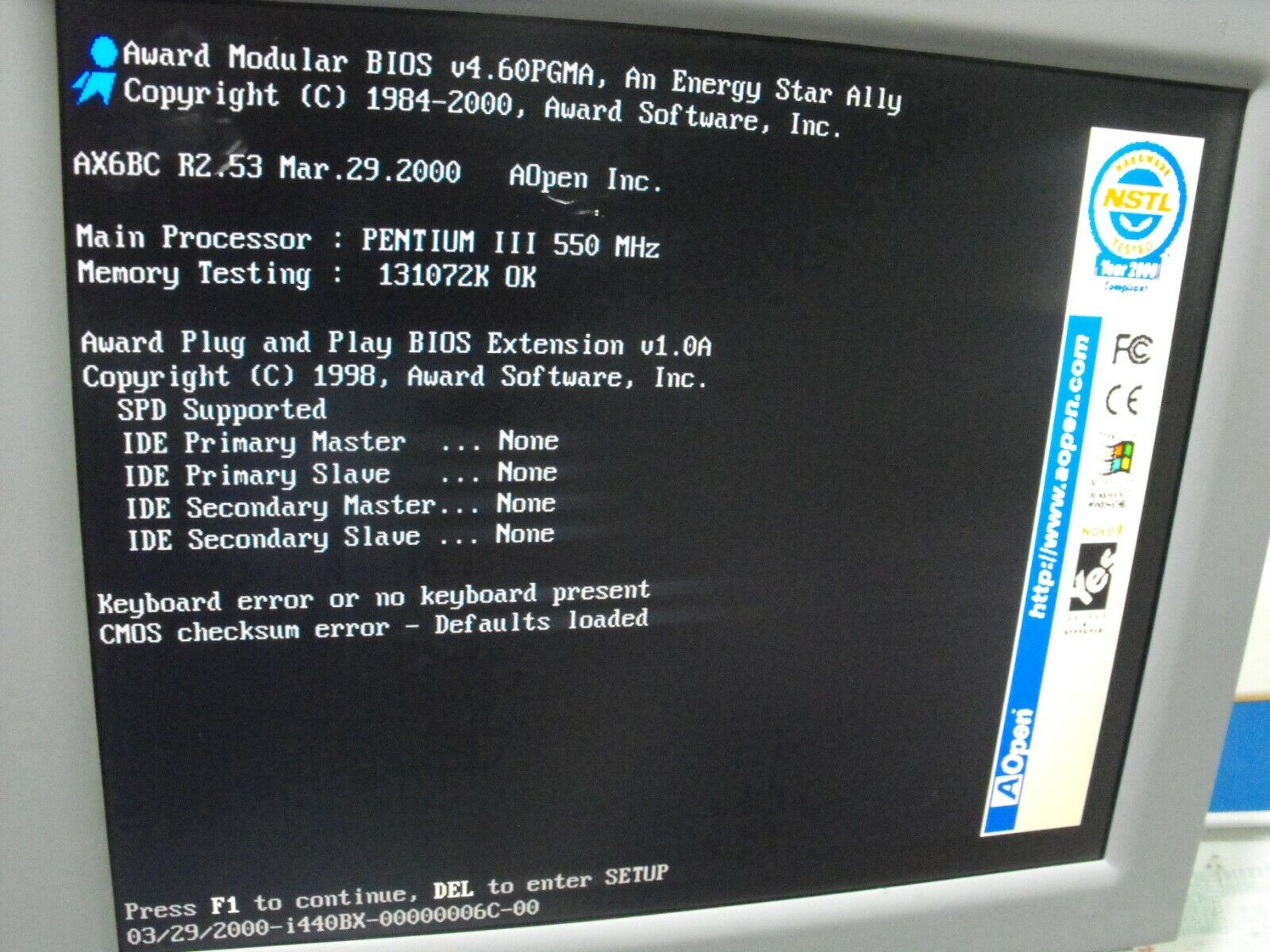 Aopen AX6BC 97813 48.87863.015 AX6BC R2.53 Bios V1.0A MotherBoard PIII 550Mhz - Image 3