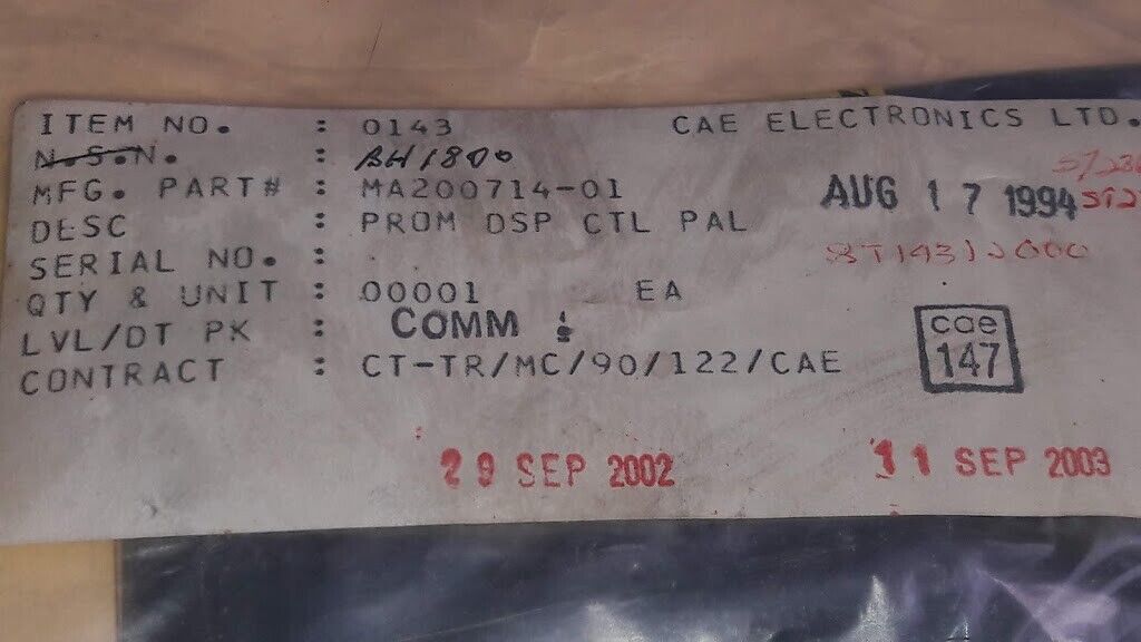 MA200714-01 PROM DSP CTL PAL MA200714-01 CAE Electronics LTD - Image 2