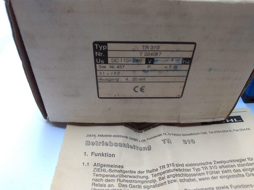 Ziehl TR 310 PT 100 Schaltgerat TR310 Temperature controller Nr. T224017 New - Image 4