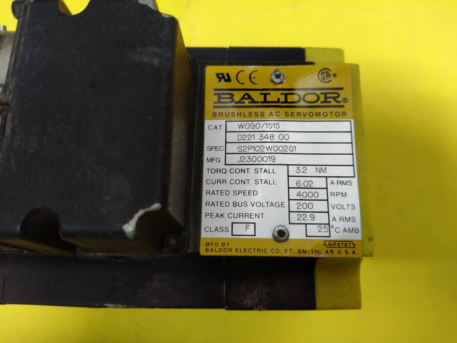 Staubli Baldor W090/1515 D 221 348 00 S2P102W002G1 Brushless AC Servo motor - Image 3