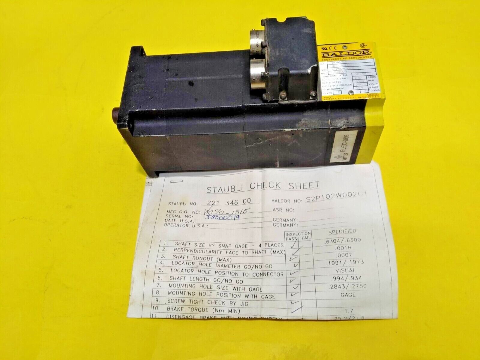 Staubli Baldor W090/1515 D 221 348 00 S2P102W002G1 Brushless AC Servo motor - Image 2